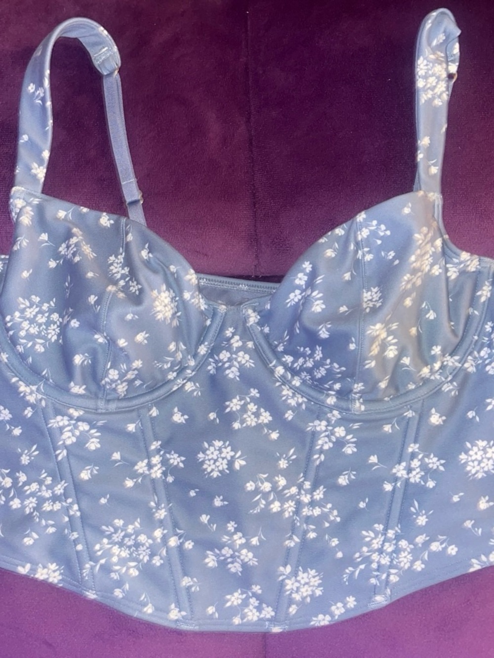 Blue Floral Longline Bustier Top